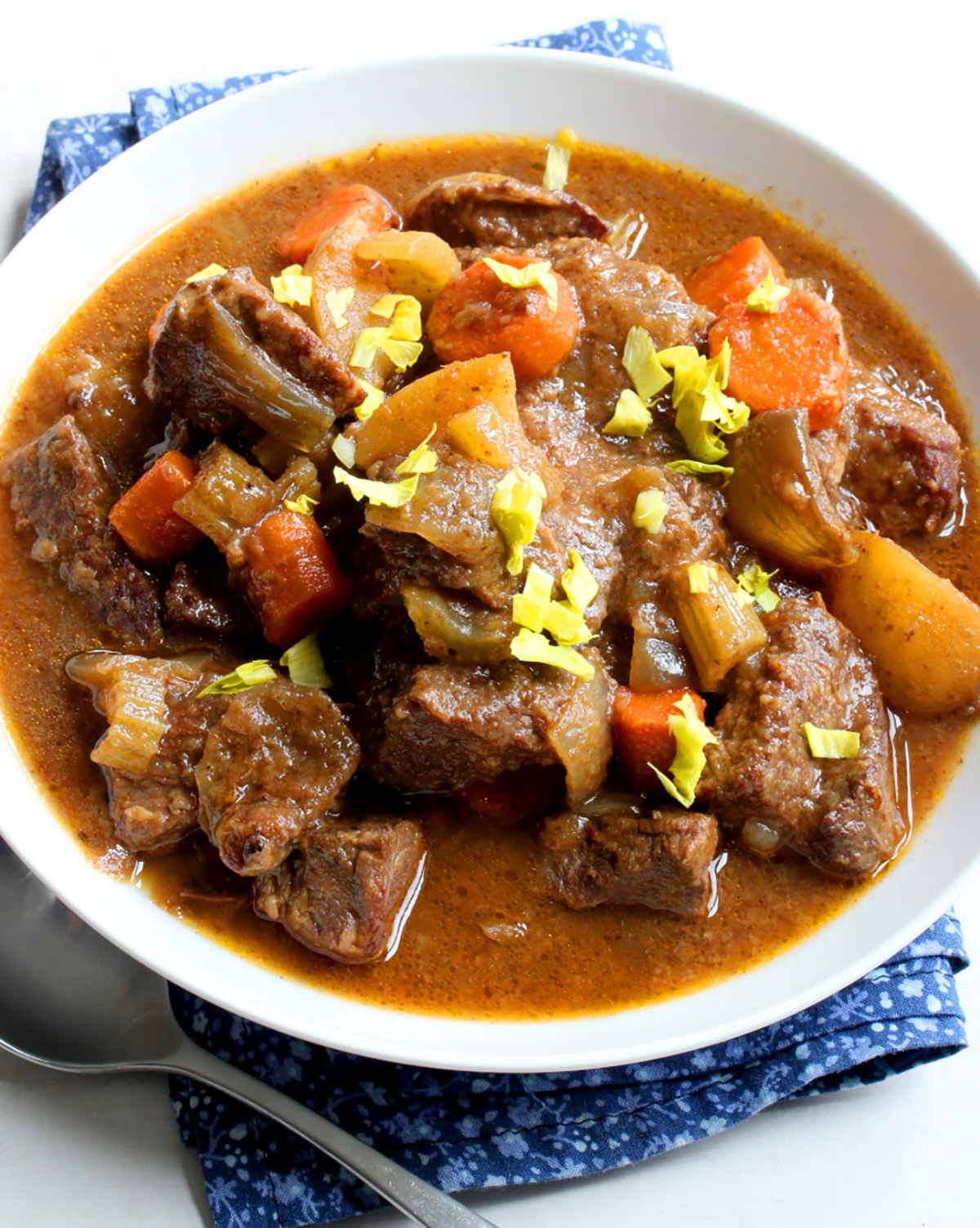 A bowl of low sodium beef stew