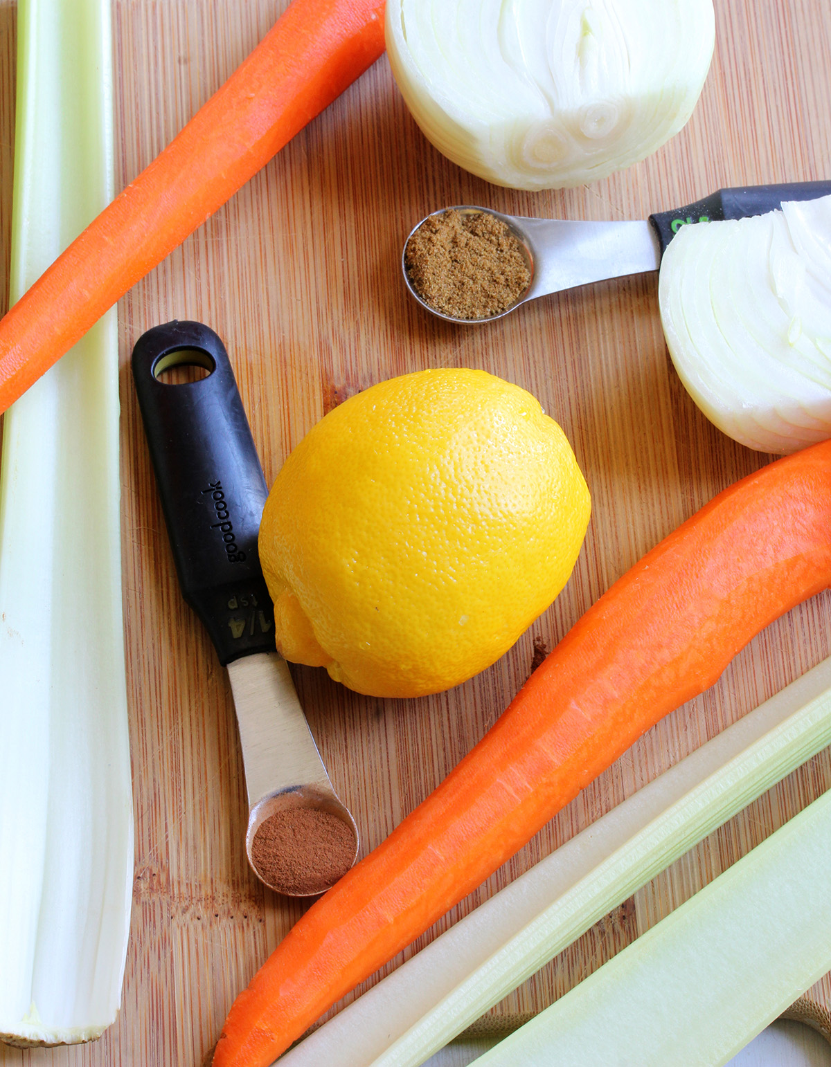 Ingredients to make low sodium chicken and red lentil stew.