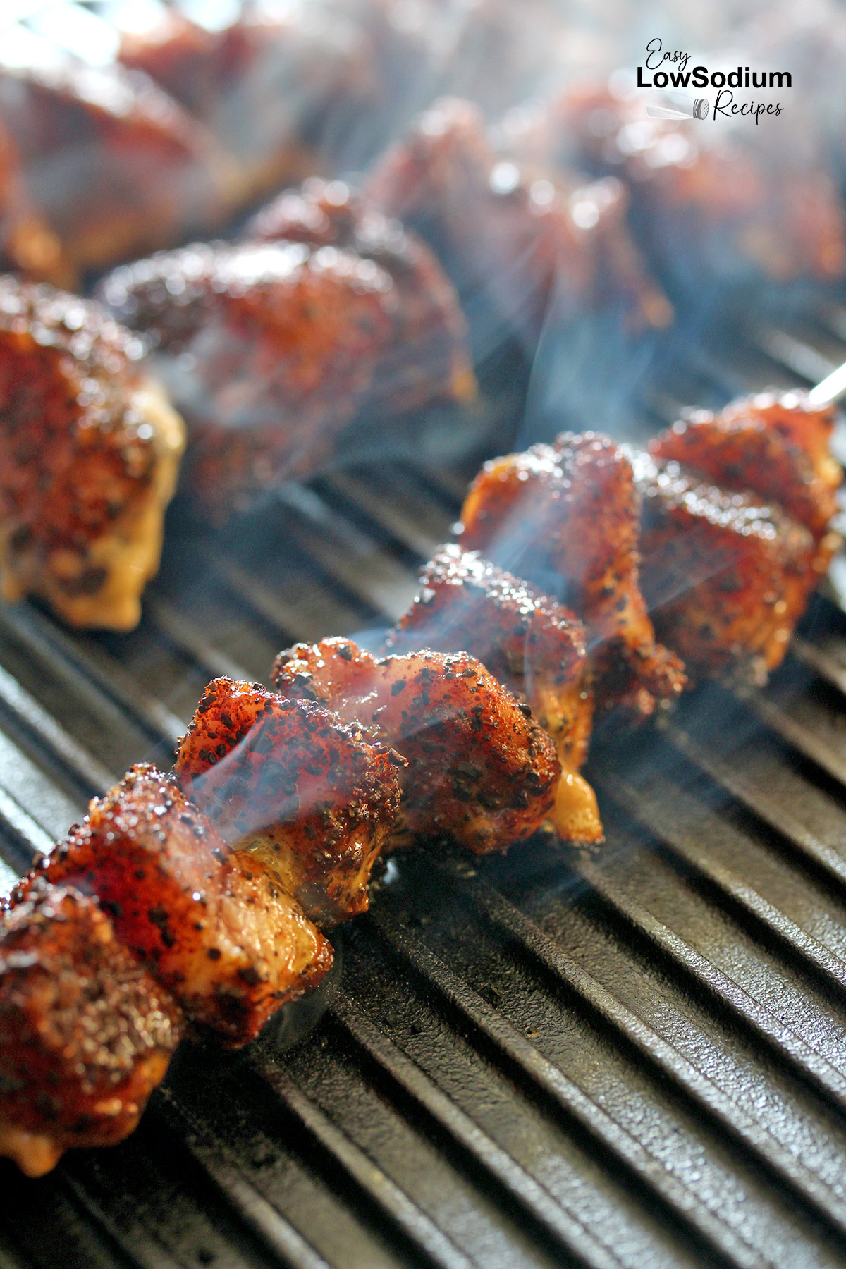 Low sodium pork skewers grilling