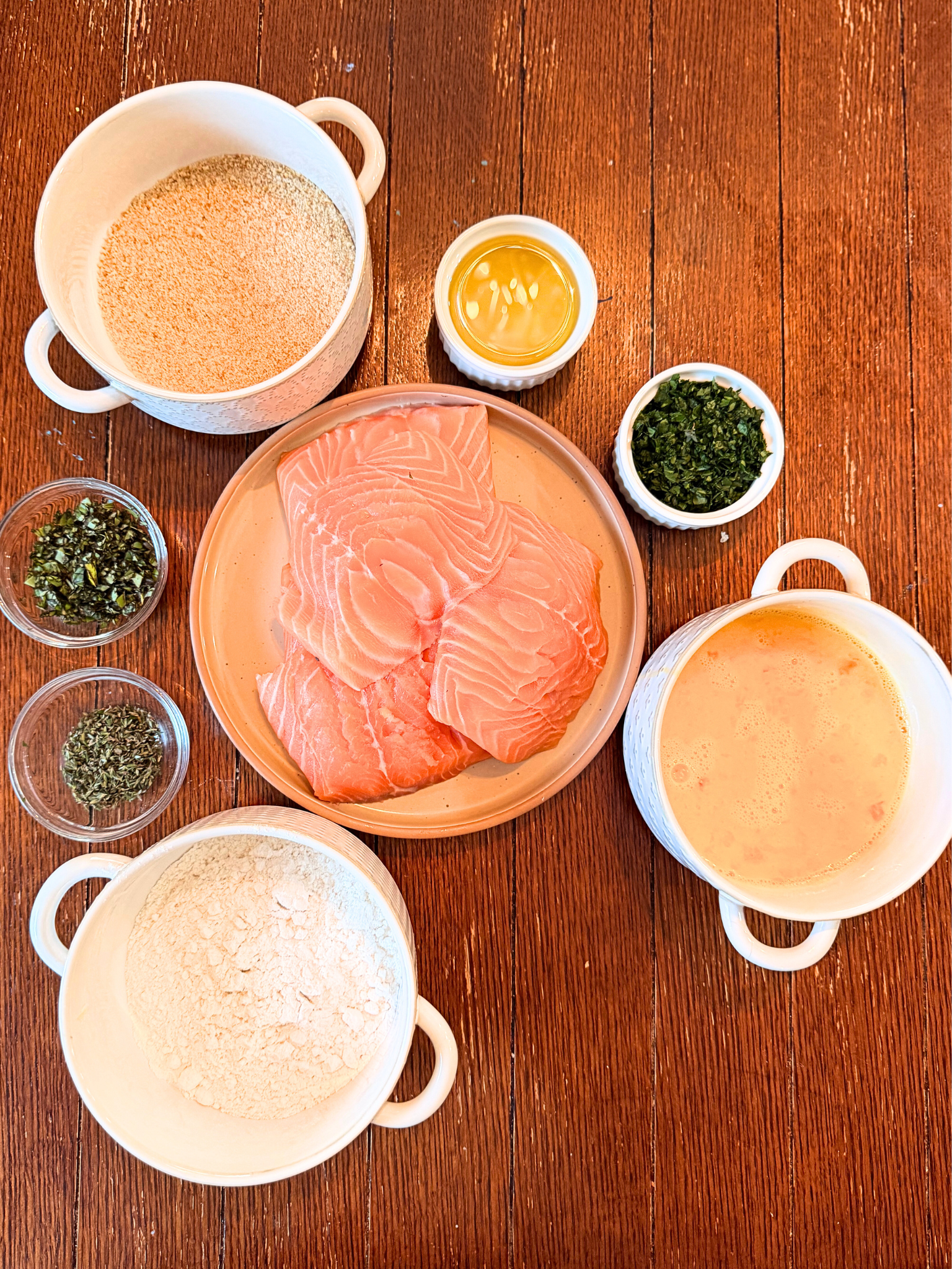 Ingredients for low-sodium herb-crusted salmon.