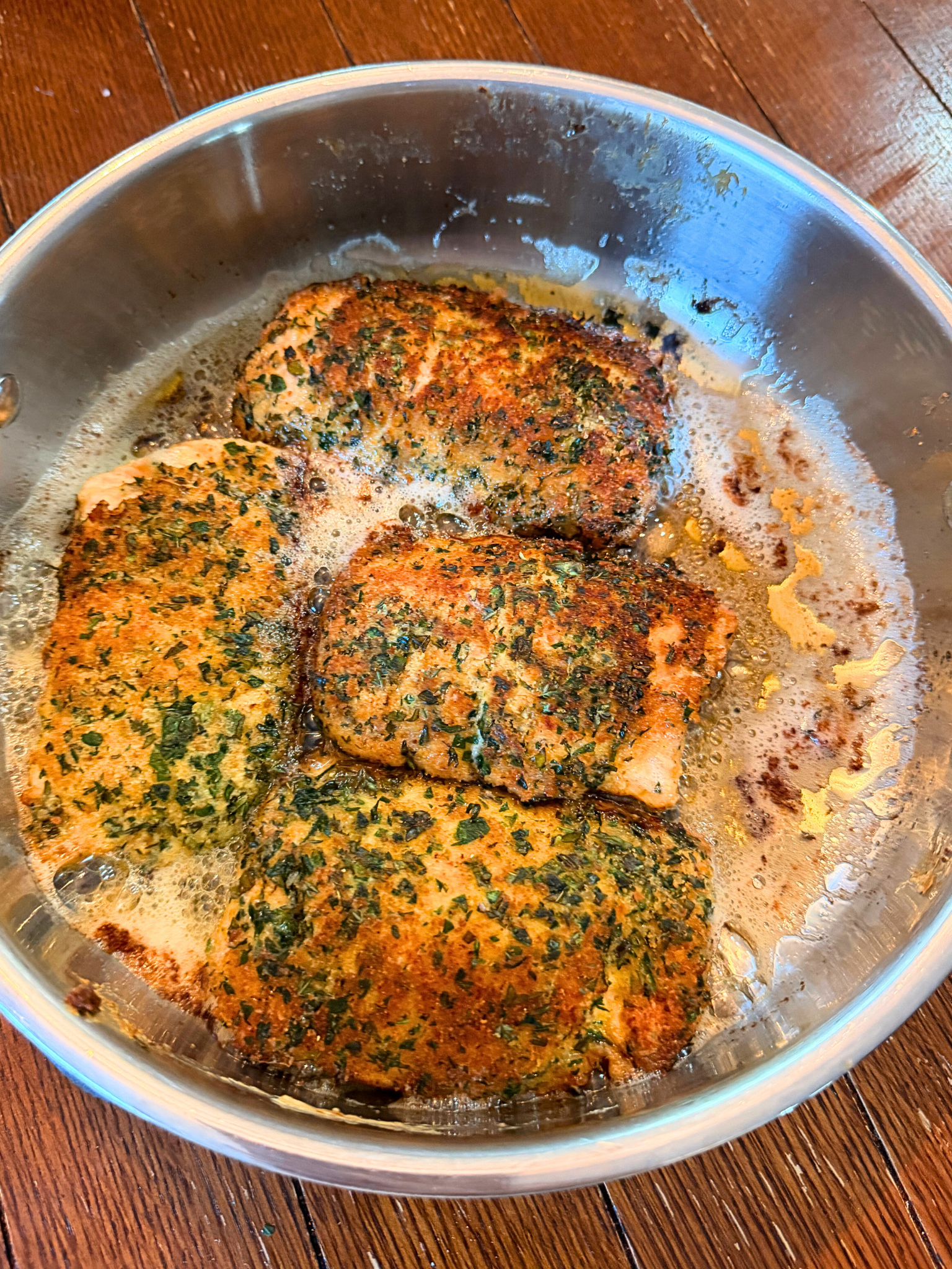 Herb-crusted salmon fresh out of the oven.